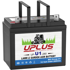 UPLUS U1 front view showing sealed AGM housing and model label benefit: easy identification