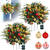 USNMP front view of two 24-inch pre-lit urn filler trees showing festive porch styling and instant curb appeal