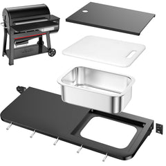 Utheer front folding shelf front view showing sturdy prep surface and added workspace