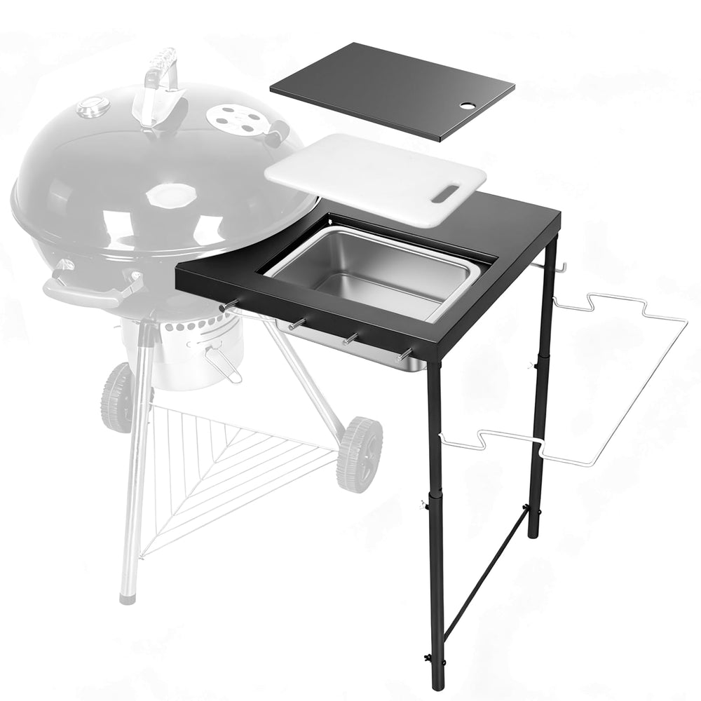 Utheer front view mounted on Weber kettle showing convenient prep access