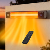 Uthfy front view showing wall-mounted heater warming patio area