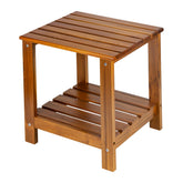 Utoplike teak side table front view showing stable double-layer storage and style