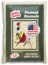 Valley Farms front of 15 lb bag showing clean shelled peanut kernels and brand