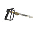 Valley Industries front view of spray gun showing sturdy aluminum barrel and controls for durability