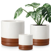 vancasso front view of three khaki ceramic planters showing elegant silhouette and tidy styling
