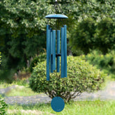 Vanquer front view of blue wind chimes showing full 38-inch hanging length and appeal