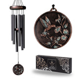 Vanquer front view of 30 inch wind chimes showing vintage black finish and silhouette benefit: elegant outdoor décor