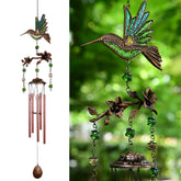 Vanquer front view of hummingbird wind chime showing bronze finish and shape benefits outdoor charm