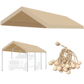 Vanteriam replacement cover front view showing full beige canopy protecting vehicle