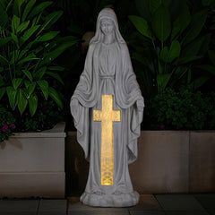 VChymm front view of Virgin Mary statue showing peaceful pose and garden focal point