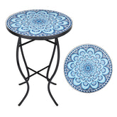 VCUTEKA front view of round mosaic side table showing full design and curb appeal