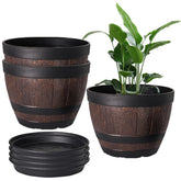 VECELO front view of whiskey barrel planter showing rustic look and easy styling benefit