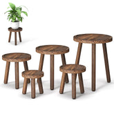 Vecxoty front view of five dark brown plant stands showing set benefit