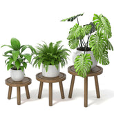Vecxoty front view of three dark gray plant stands showing modern silhouette and stable design