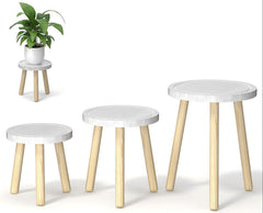 Vecxoty front view of three white plant stands showcasing layered display benefit