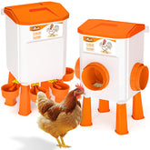 VEDALIO front view of feeder and waterer set showing full capacities and setup benefits
