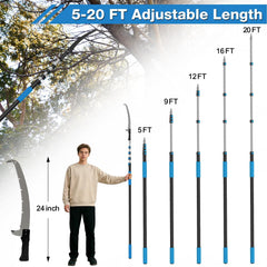Veebuyla fully extended pole saw reaching high branch for safer trimming