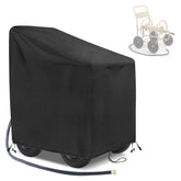 Velfree front view of cover protecting hose reel cart; weather protection benefit
