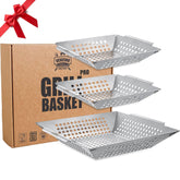 Vencino front packaging showing three stainless grill baskets for easy family meals
