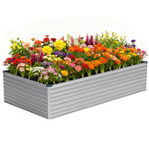 Vengarus front view assembled garden bed showing sturdy silver frame and neat planting