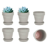 vensovo front view of six grey terracotta pots showing coordinated set and modern look