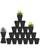 vensovo front view of 20 black terracotta pots showing uniform style and consistency