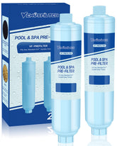 VENUSFILTER front view of dual pack showing compact filter housings and labels, easy setup benefit