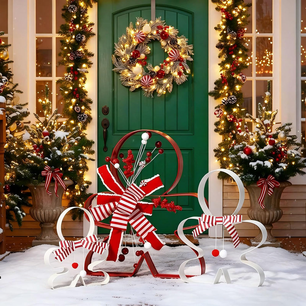 Vercraft front view of three gingerbread men set showing festive curb appeal