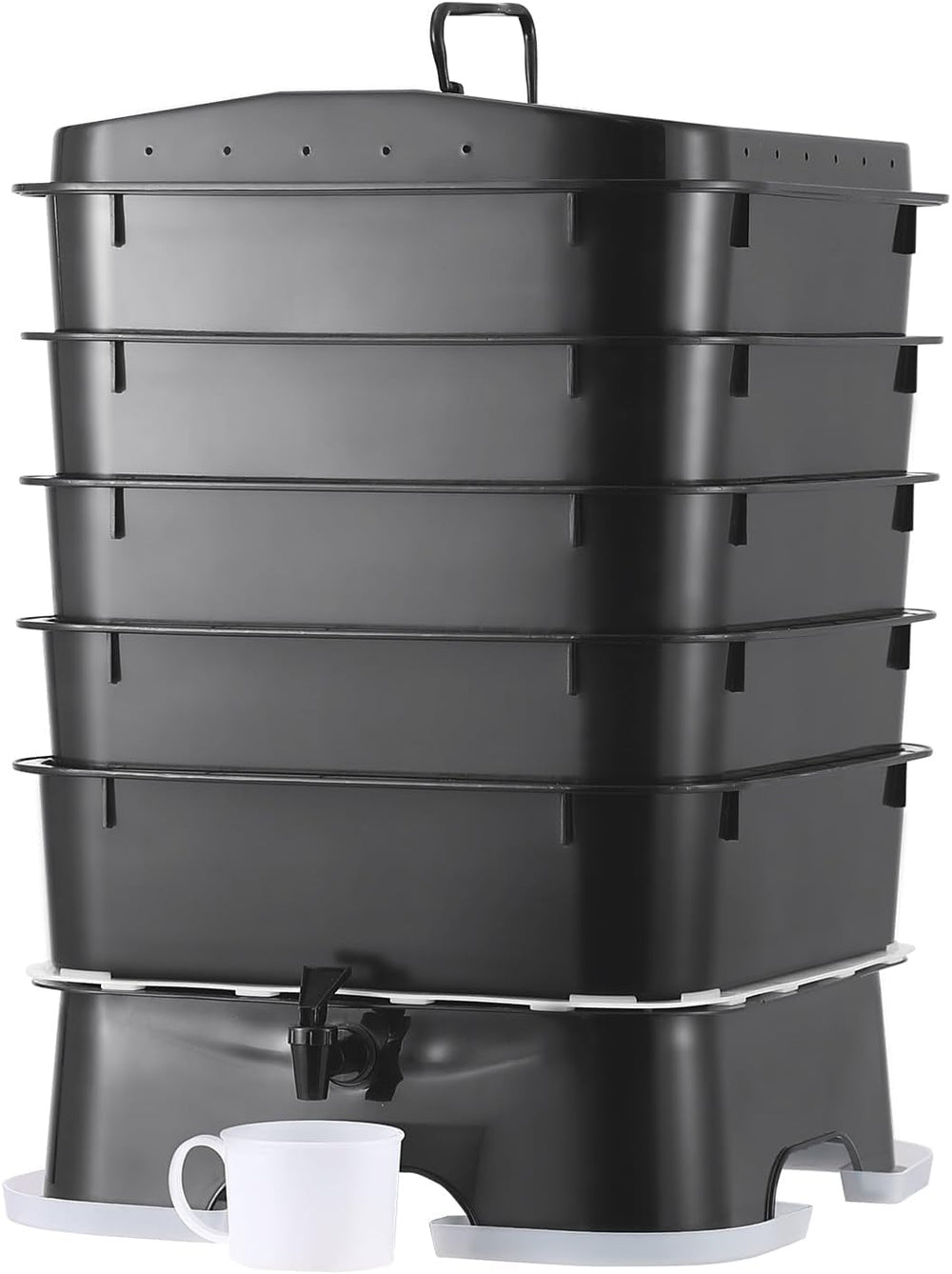 VermiHut Plus front view in black showing compact design and capacity benefits