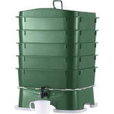 VermiHut front view in forest green showing compact modular composting system benefits