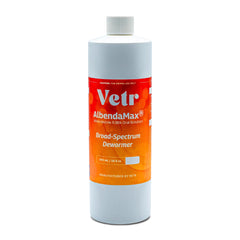 vetr AlbendaMax 500 mL bottle front label showing product name and dosing benefits