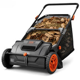 VEVOR front view of 21-inch lawn sweeper showing wide sweeping path and frame