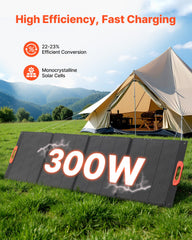 VEVOR unfolded 300W panel face highlighting full-area solar cells and power output