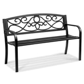VEVOR bench front view showing sturdy frame and decorative look