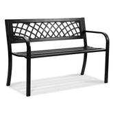 VEVOR bench front view showing sturdy frame and welcoming seating