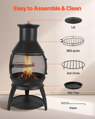 VEVOR chiminea side profile highlighting spherical shape and wide warmth benefit