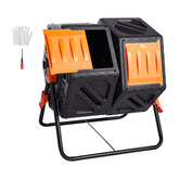 VEVOR compost bin front view showing dual chambers and benefits of easy access