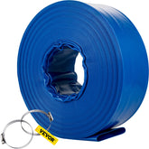 VEVOR front view of blue discharge hose showing full length and portability