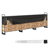VEVOR front view showing full 12.7ft rack and organized firewood storage