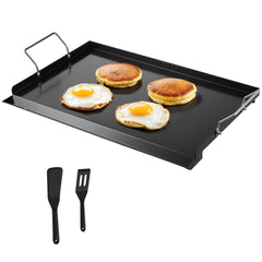 VEVOR flat-top front view showing full griddle and handles for easy transport