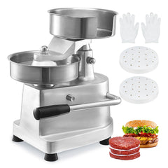 VEVOR front view of commercial burger patty maker showing sturdy build and fast output