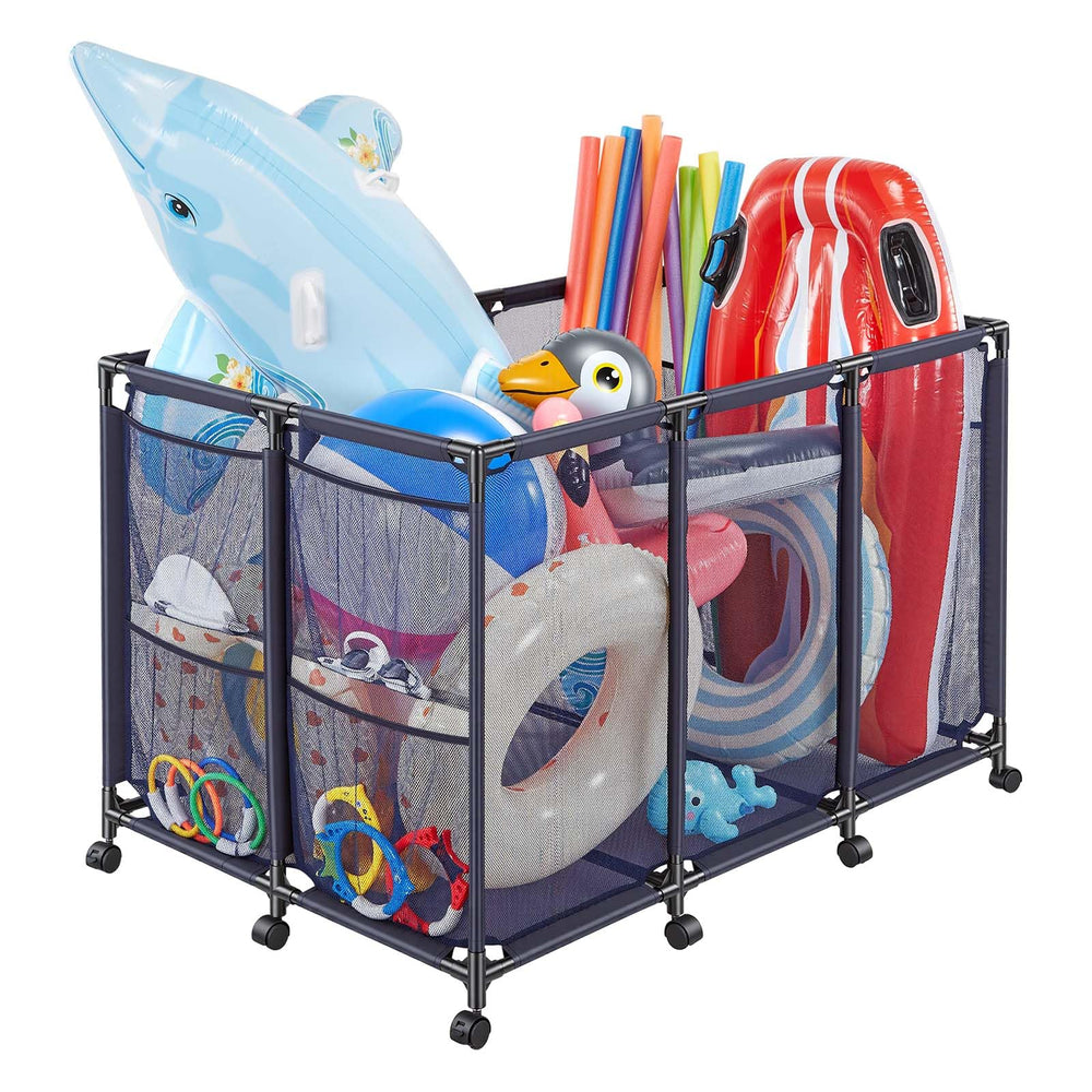 VEVOR front view of rolling pool storage bin showing capacity and neat organization