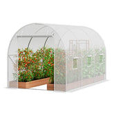 VEVOR greenhouse front entrance showing roll-up door and easy access