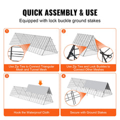 VEVOR ground stakes and lock buckles securing tunnel to ground for added stability