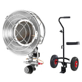 VEVOR heater front view showing burner head and advantage of quick radiant warmth