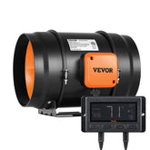 VEVOR inline duct fan front view showing inlet and outlet for powerful airflow