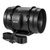 VEVOR inline fan front view showing compact housing and powerful airflow benefit