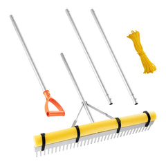 VEVOR landscape rake front view showing wide 36-inch head for faster clearing