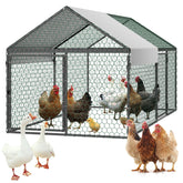 VEVOR front view of metal chicken coop showing secure enclosure and easy access