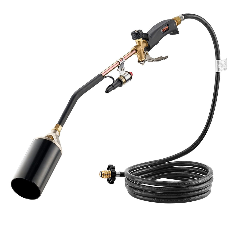 VEVOR propane torch front view showing robust metal nozzle and controls for durability